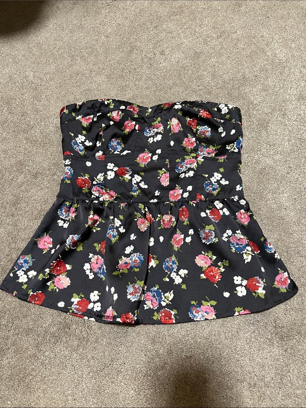 American Eagle Floral Peplum Tube Top Strapless size small